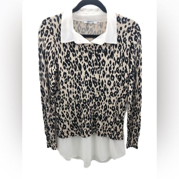 NWT DKNYC animal print collard sweater - Picture 1 of 5